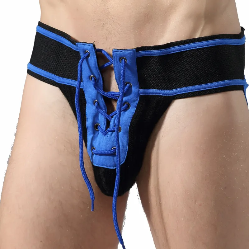 MOB Eroticwear Jockstrap FETISH FOOTBALL MaleBascis Noir-Bleu
